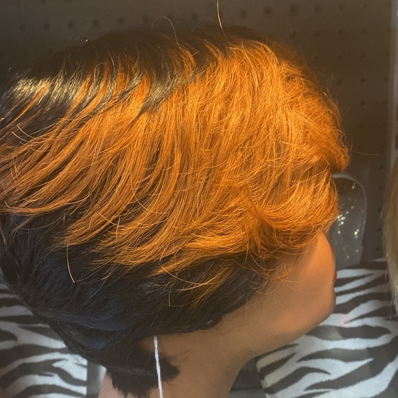 Pixie Cut Black with Brown #1B/33 Wig with Bangs Layered Wavy Human Hair It#AY - Picture 3 of 7